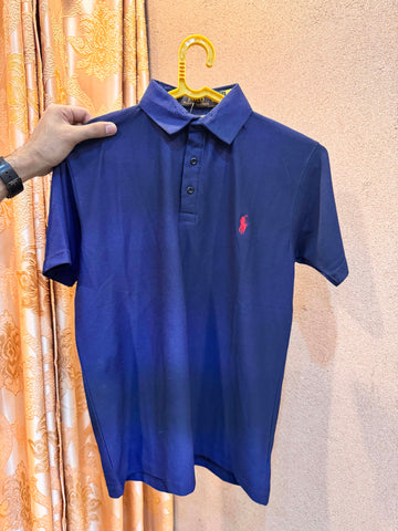 Men's Popcorn Texture  Polo Shirt Blue