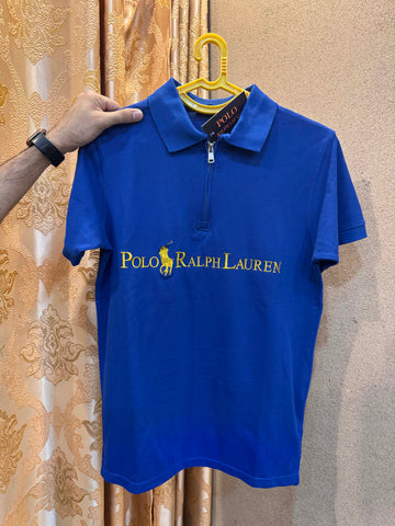 Men's Zipper Polo Shirt Blue