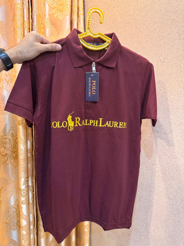 Men's Zipper Polo Shirt Maroon